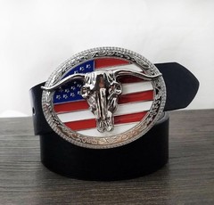US Flag Western Longhorn Bull Horns Skull Enamel Belt Buckle Western Rodeo