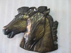 Solid Brass Belt Buckle Western 2 Horse Heads 3 Dimensional 407
