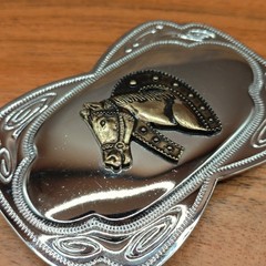 Vtg Western Engraved Style Horse Head Floral Scroll Cowboy Belt Buckle