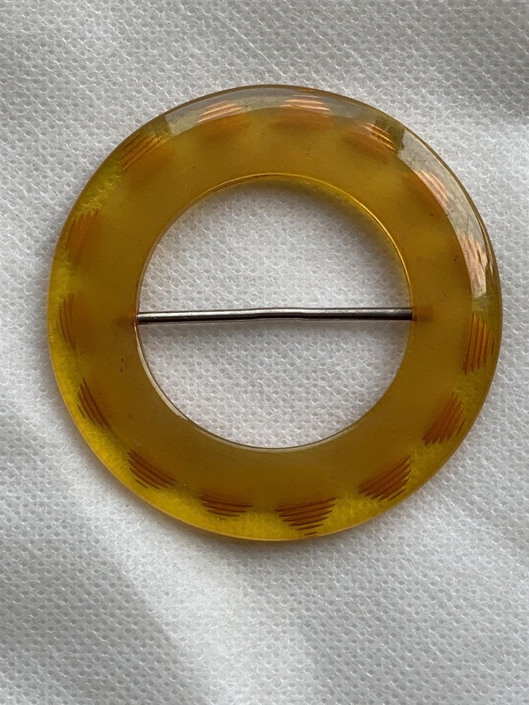 Vintage Carved Honey Yellow Bakelite Buckle Tested