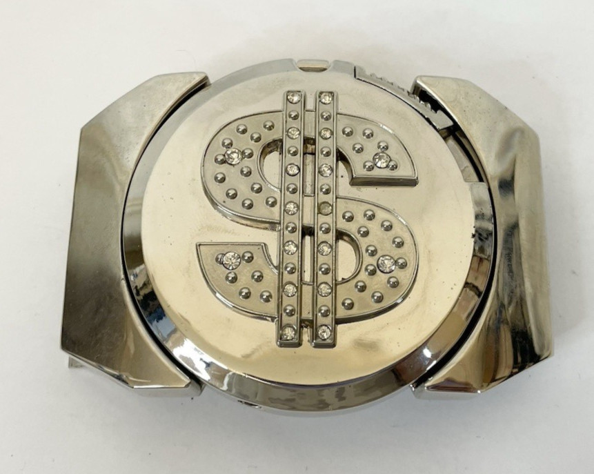 Men&rsquo;s Carroo Rhinestones Belt Buckle No Belt Silver Metal Hip Hop Rap Money Cash