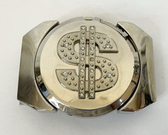 Men&rsquo;s Carroo Rhinestones Belt Buckle No Belt Silver Metal Hip Hop Rap Money Cash