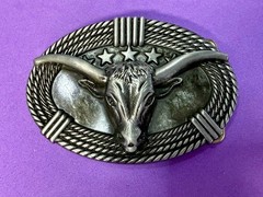 Texas Longhorn Cow Bull Head Steer Rope Border Rodeo Cowboy Belt Buckle