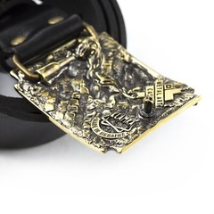 Brass belt buckle Banderstadt, Artistic sculptural fighting skull brass buckle