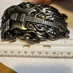 3D Flaming Skull Guitar Heavy METAL Biker Silver-tone Belt Buckle Rock & Roll
