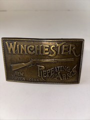 Vintage Winchester Repeating Arms Brass Belt Buckle Rifle New Haven CT Western