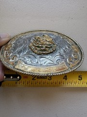 M. K. Mexico Oval Western Floral Engraved Belt Buckle Rope Edge Eagle 1.5in