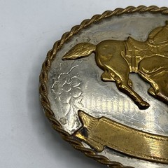 Vtg Western Cowboy Roping Bull Rider Rodeo German Silver Belt Buckle Two Tone