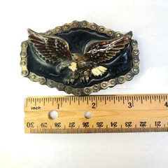 1983 American Eagle Black Enamel & Biker Chain Border Great American Buckle Co