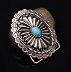 Huge Men Vintage Southeast Tribal Floral Turquoise Leather Belt Buckle Fits 40mm
