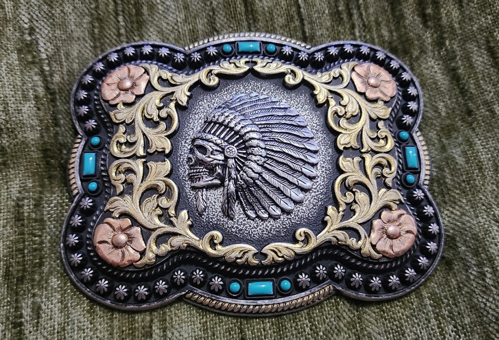Nocona Mens Chief Skull Belt Buckle 37038