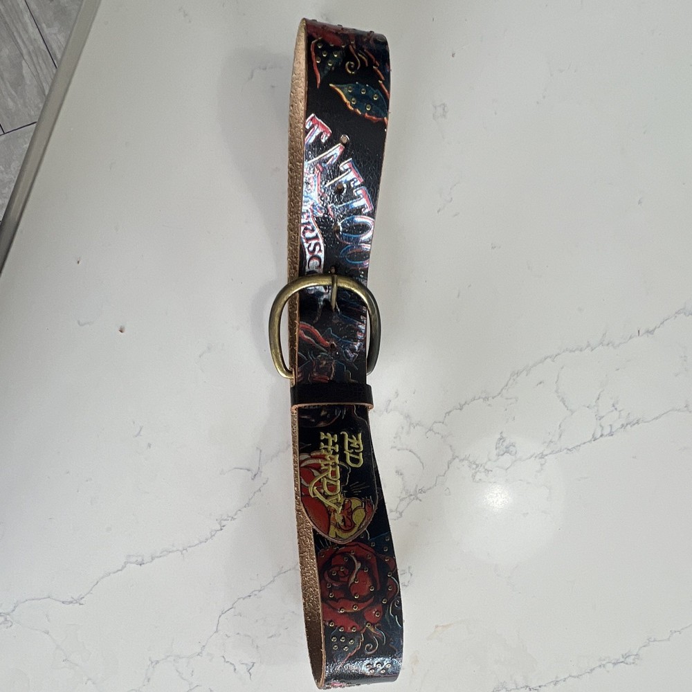 Cool Ed Hardy Belt Size L 41 Inch Long 2 In Wide Sudded Leather