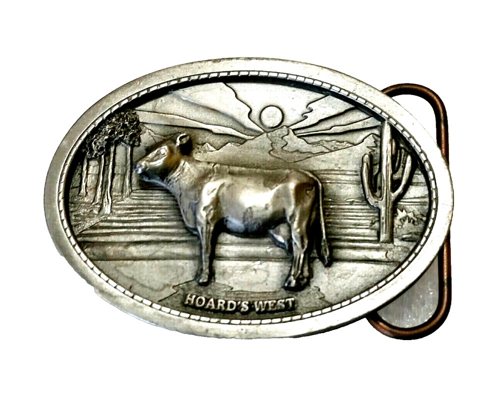 Hoard&rsquo;s West Belt Buckle Dairy Cow, 1999 Raised Relief Design, Dairymen, Farmer