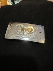 Vintage 70’s Western Style Chambers Belt Buckle with Black Galloping Horse USA🐎