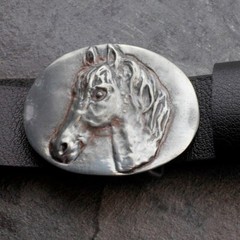 Horse Head Belt Buckle With Detailed Design In Antique Silver Finish