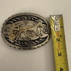 Race Horse Buckle,silver Plated Flower & Gold plated Moving Horse Rider