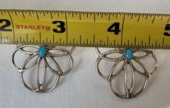 Large Sterling Silver Blue Turquoise Stud Earrings Vintage