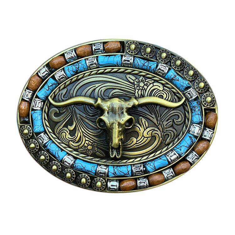 Gold Western Cowboy Belt Buckle Men Women Turquoise Cow Skull Belt Buckle USA
