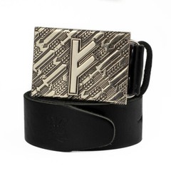 Fehu runic german silver belt buckle, Feoh Wealth Rune Old Norse Scandinavian