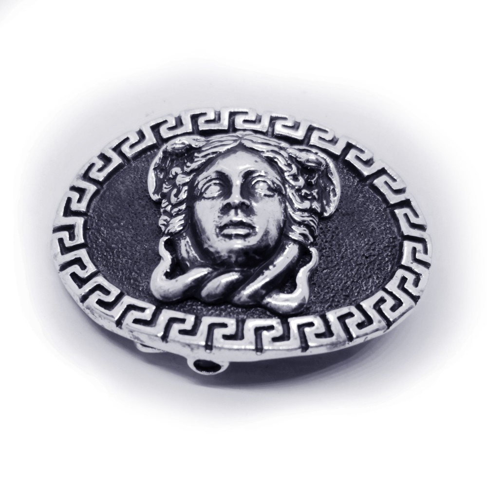 Medusa with Ancient Classic Design Oval Shape Sterling Silver Belt Buckle