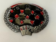 Four Aces Laurel Leaf Playing Card Casino Las Vegas Gambling Gambler Belt Buckle