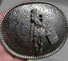 vintage USA made RODEO belt buckle BARREL RACING cowboy cowgirl WESTERN floral