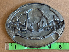 FREE SHP! Hell on Wheels Large Belt Buckle Silver Metal Biker Conf Flag