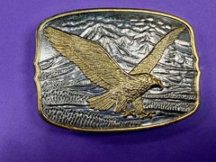 Flying Eagle Spreading Wings over the Mountain Scene Vintage Belt Buckle