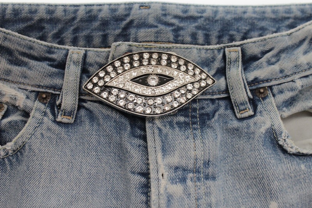 AN EYE belt buckle Men Women Black Silver Rhinestones Iced Style Rare Cowgirl