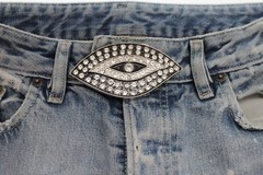 AN EYE belt buckle Men Women Black Silver Rhinestones Iced Style Rare Cowgirl
