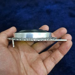 Green Faceted Glass Gemstone Belt Buckle Handmade Vintage Style Silver Tone West