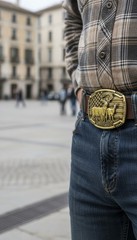 Men Gold Metal Belt Buckle Deer Nature Hunter Western Fashion Pant Jeans Casual