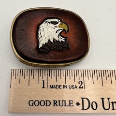 Vintage Tooled Leather Eagle and Brass Belt Buckle Baron Buckles 1983