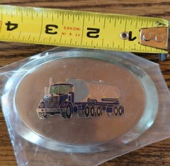 Rare Pre-Owned Silver Tone Metal Tanker Semi Truck Vintage Enamel Belt Buckle