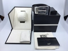 New Authentic Montblanc Sterling Silver Buckle Trapeze Calf Strap Belt