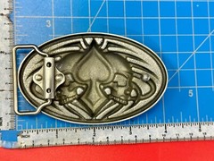Skulls With Poker Cards Spade Bikers Metal Raised 3D Belt Buckle