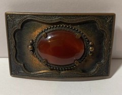 VTG Faux Gemstone Gold Stone Western Cowboy Buckle Copper Tone