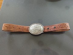 Justin Leather Belt Size 22 Brown Tooled Champion Buckle Western Rodeo 811BR GB3