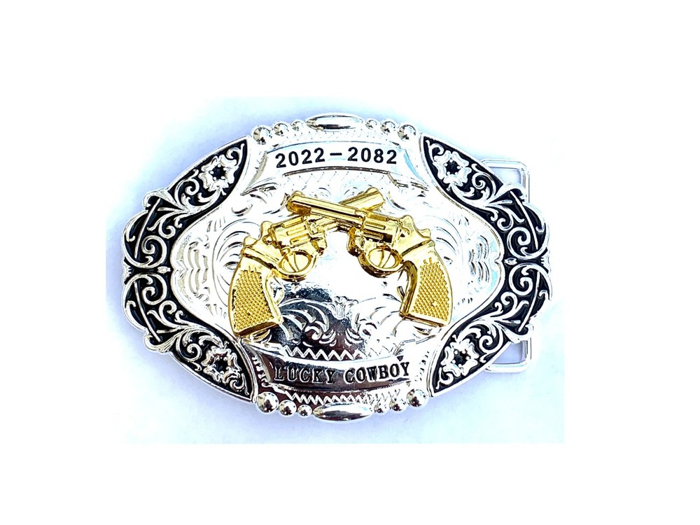 Western Buckle Gold Black Silver Guns 2nd Amend Cowboy 2 »Buckle Hebilla Vaquero
