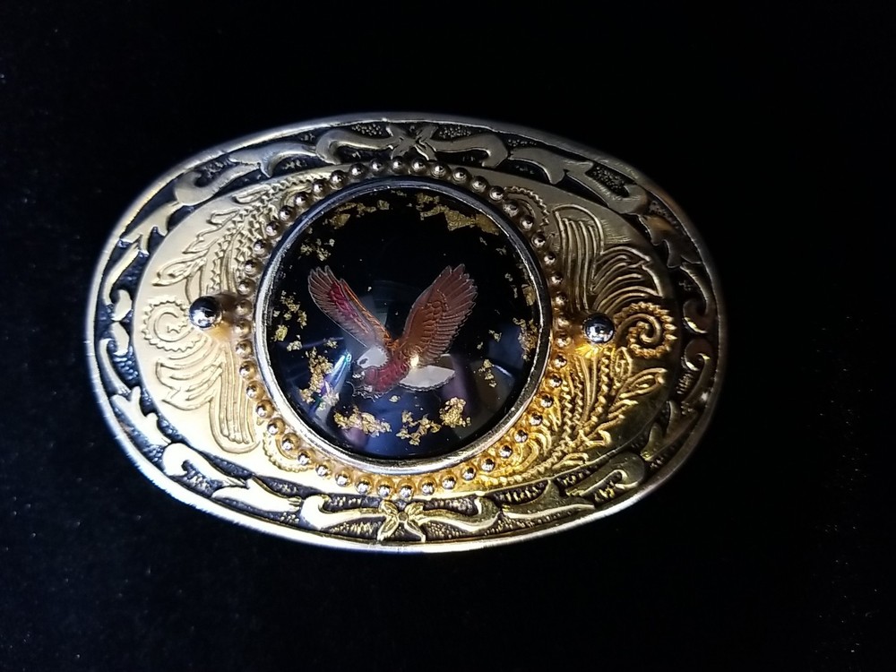 Eagle With Gold Flakes In Resin Oval Belt Western Buckle 2.5&Prime; X3.5&Prime;