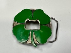 Kalan Brand Lucky Four Leaf Clover Belt Buckle and Bottle Opener Green Silver