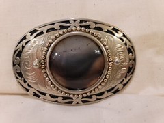 Silver & Black Oval Belt Buckle with Round Black Cabochon Stone