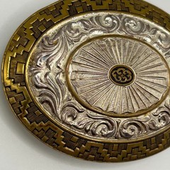 Crumrine Silver Plate Bronze Belt Buckle Sunburst Western Heavy USA Vintage LG