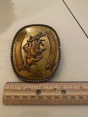 Vintage Western Cowboy Calf Roping Bull Rider Rodeo Nickle Silver Gold Buckle