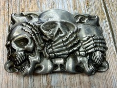 Three-skull Hear No Evil See No Evil Speak No Evil Gothic Punk Belt Buckle