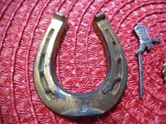 Vintage Anson COWBOY Tie Bar Clip Pin Brooch Lucky Horseshoe Boot WESTERN Rodeo