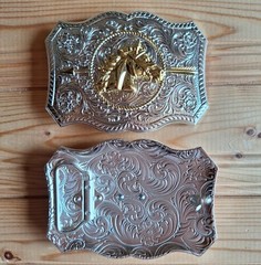 BIG Horse arrow flowers western silver & gold belt buckle (choice designs)