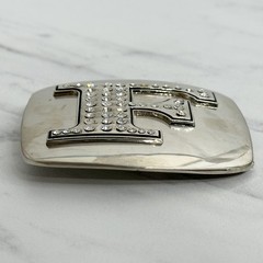 Rhinestone Studded F Letter Initial Monogram Silver Tone Belt Buckle
