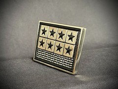 « 8 Tarnished Stars » Military Industrial Belt Buckle Black Leather Darren McNeese