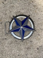Circle Star Western Cowboy Blue Gray Chrome Silver Belt Buckle
